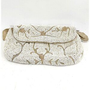 Antique Art Deco made in Belgium white beaded small purse bag handbag